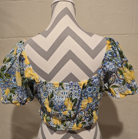 Primark Women’s Yellow Blue Multicolor Crop Top Blouse Short Sleeves Size US 12. - Picture 3 of 10